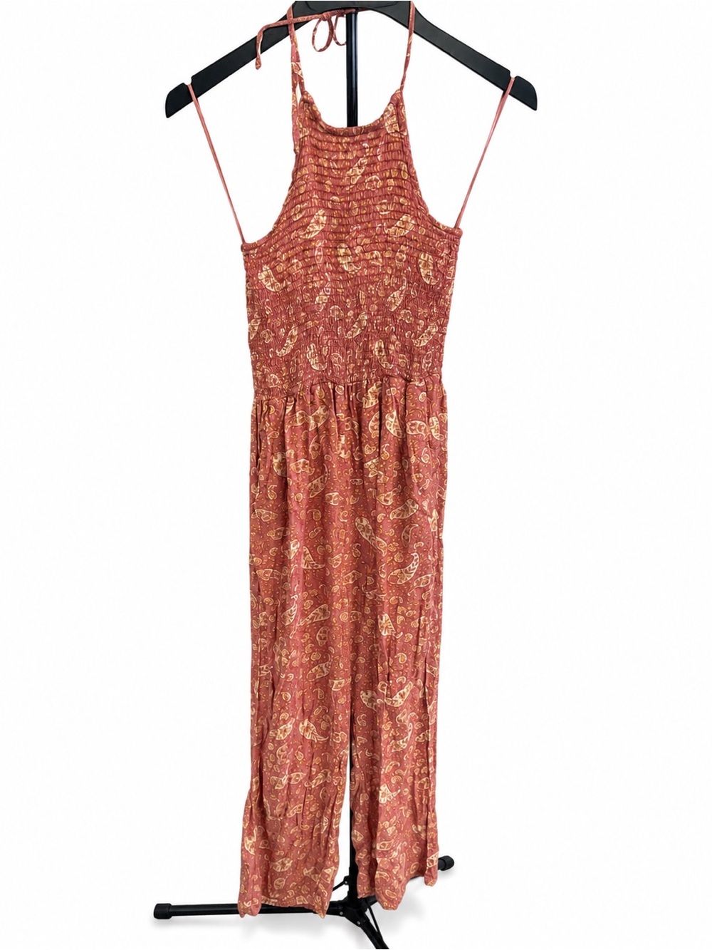 Women's Patrons Of Peace Rust Paisley Jumpsuit with Smocked Bodice